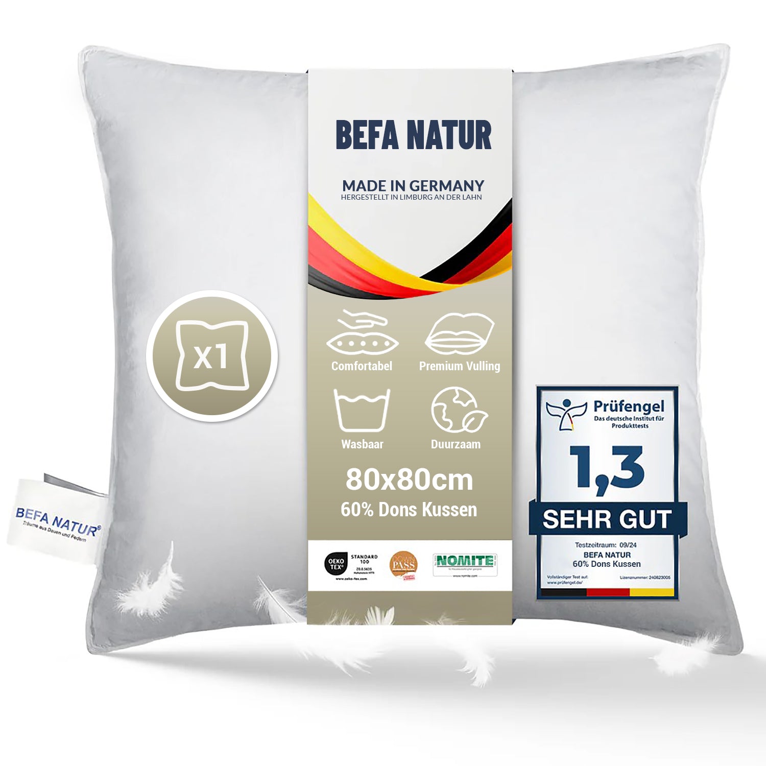 BEFA NATUR 60% Dons Bedkussen – Luxe Comfort en Ondersteuning voor Elke Slaapstijl